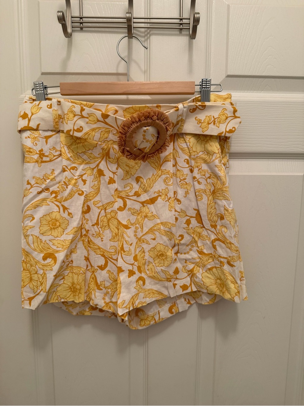 Women's High-Waist Yellow Floral Belted Shorts